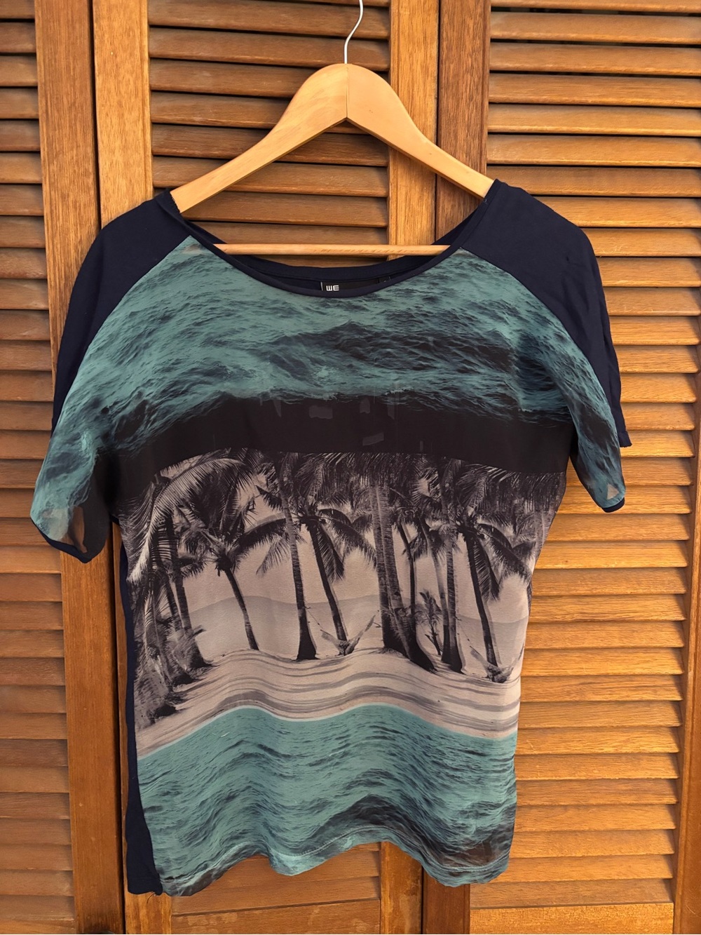 Tropical Wave Short Sleeve Tee - Teal/Black size medium